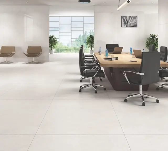 Soft Grey Marble Look Conference room with large glossy tiles