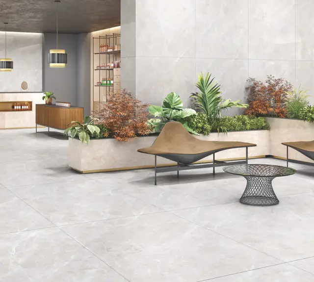 White Marble Look Lobby with large glossy tiles