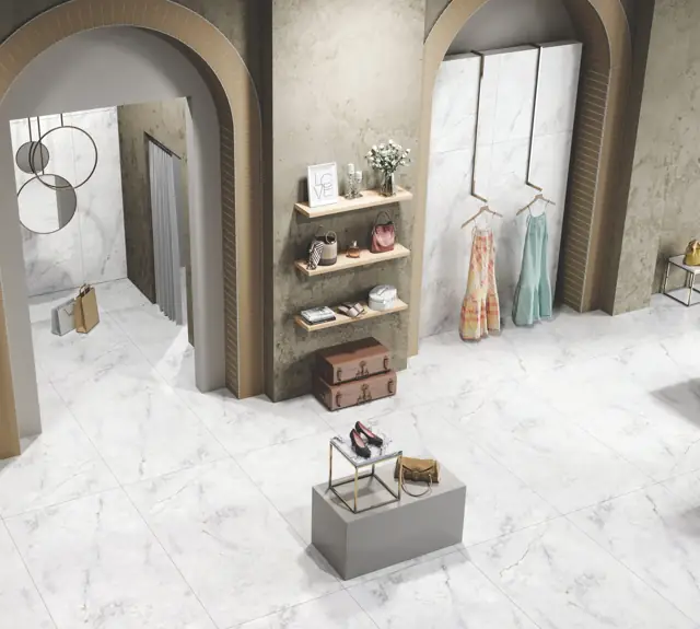 White Marble Look Boutique with large glossy tiles