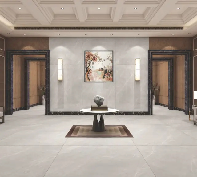 Soft Grey Marble Look Lift lobby with large glossy tiles