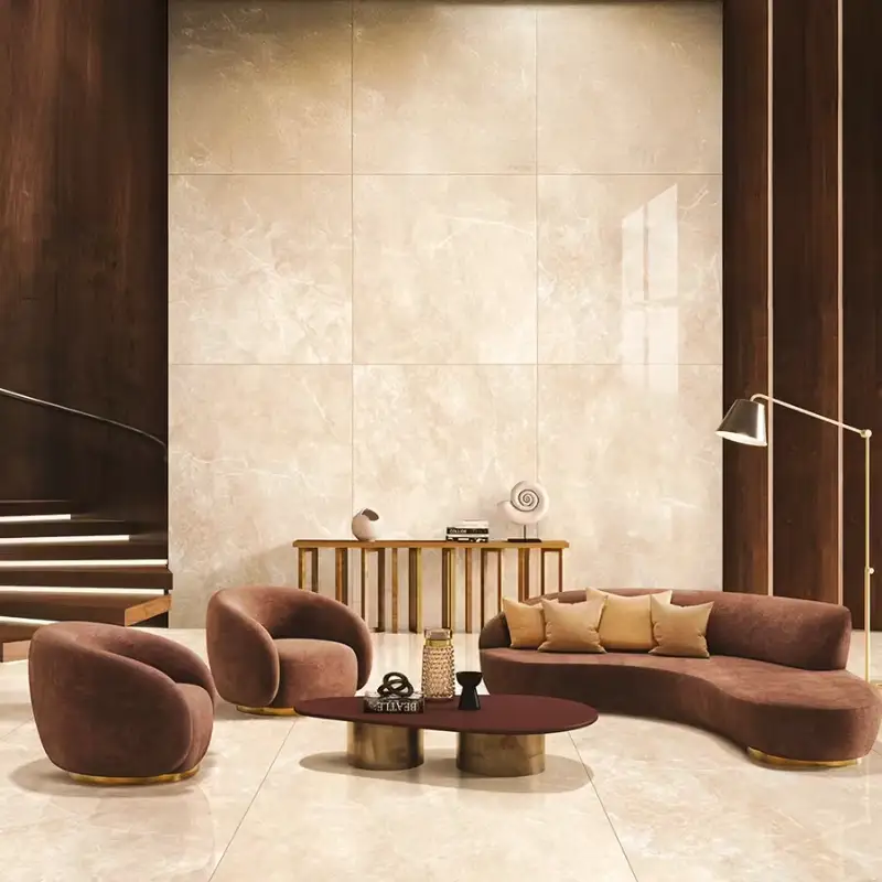 Marble-look slab wall in a living room